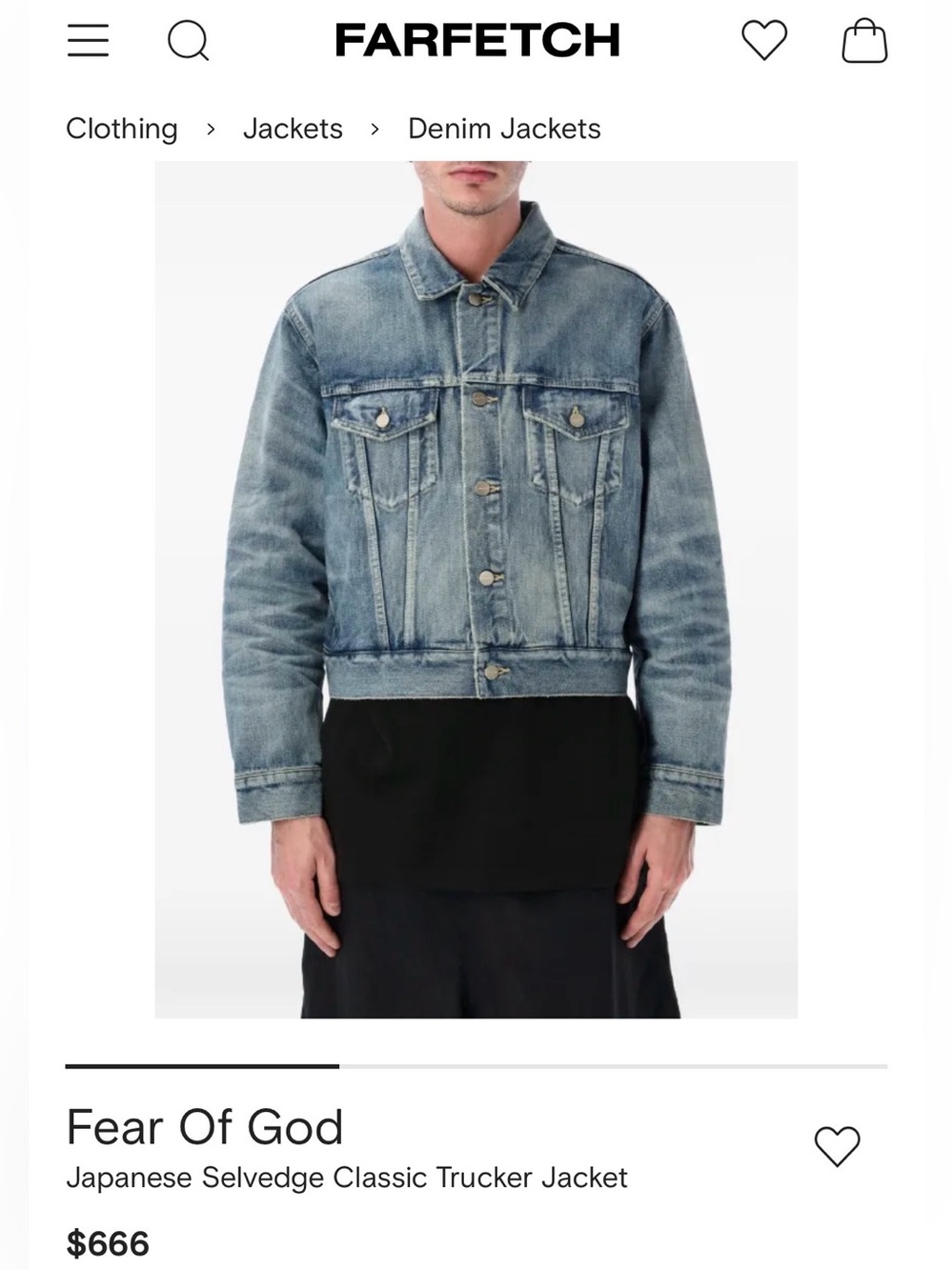Fear of God Japanese Selvedge Denim Classic Trucker Jacket Washed Indigo
